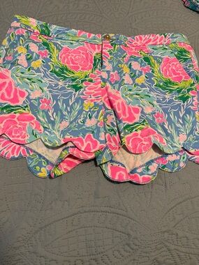 Lilly Pulitzer Pink, Blue & Green Floral Scalloped Bermuda Shorts